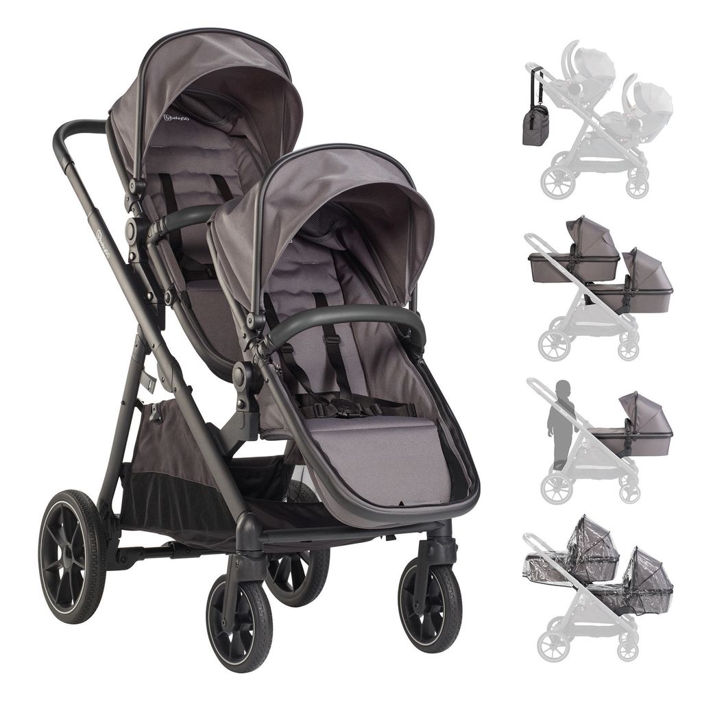 BabyGo Geschwisterwagen DUO, grau/schwarzer Griff Produktbild 