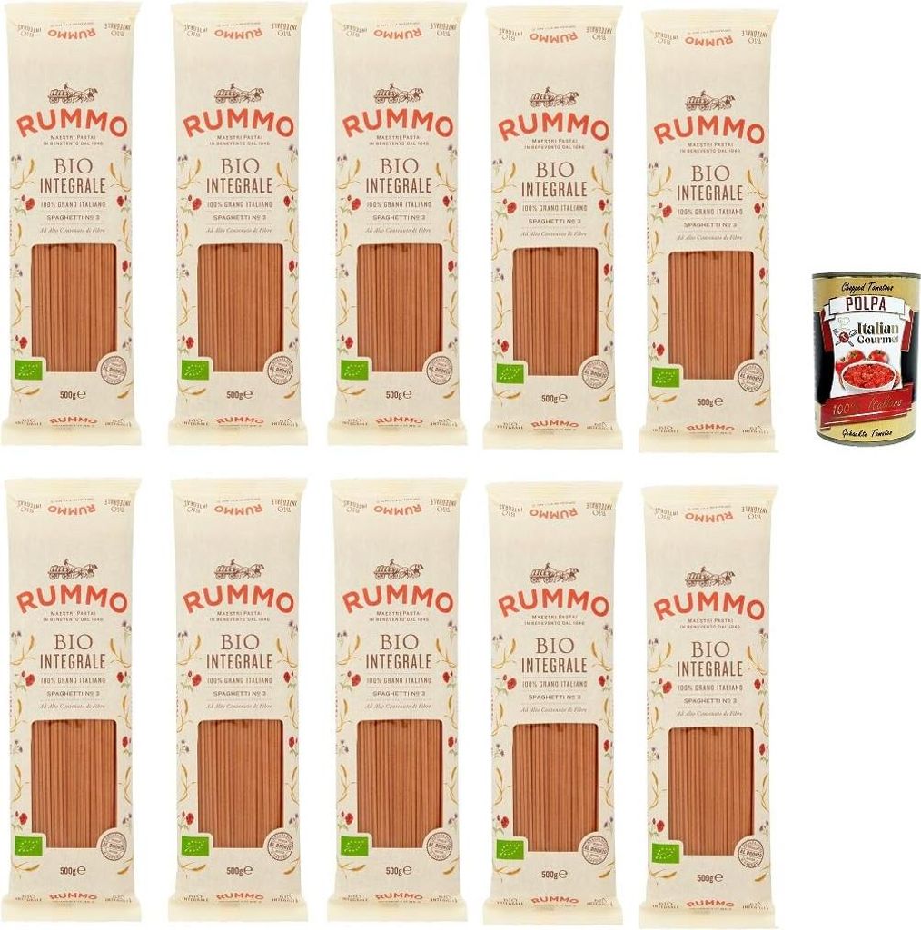 Rummo Pasta Integrale Spaghetti N° 3, Vollkornnudeln Nudeln Vollkorn Italienische Pasta 10x 500g + Italian Gourmet polpa 400g