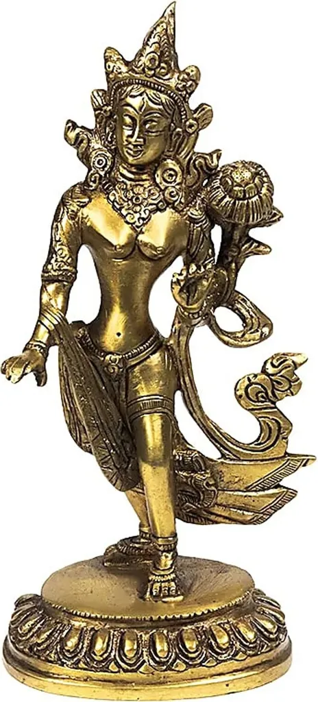 Statue de Tara Verte Dansante 23 cm en Bronze - Figurine Bouddhiste