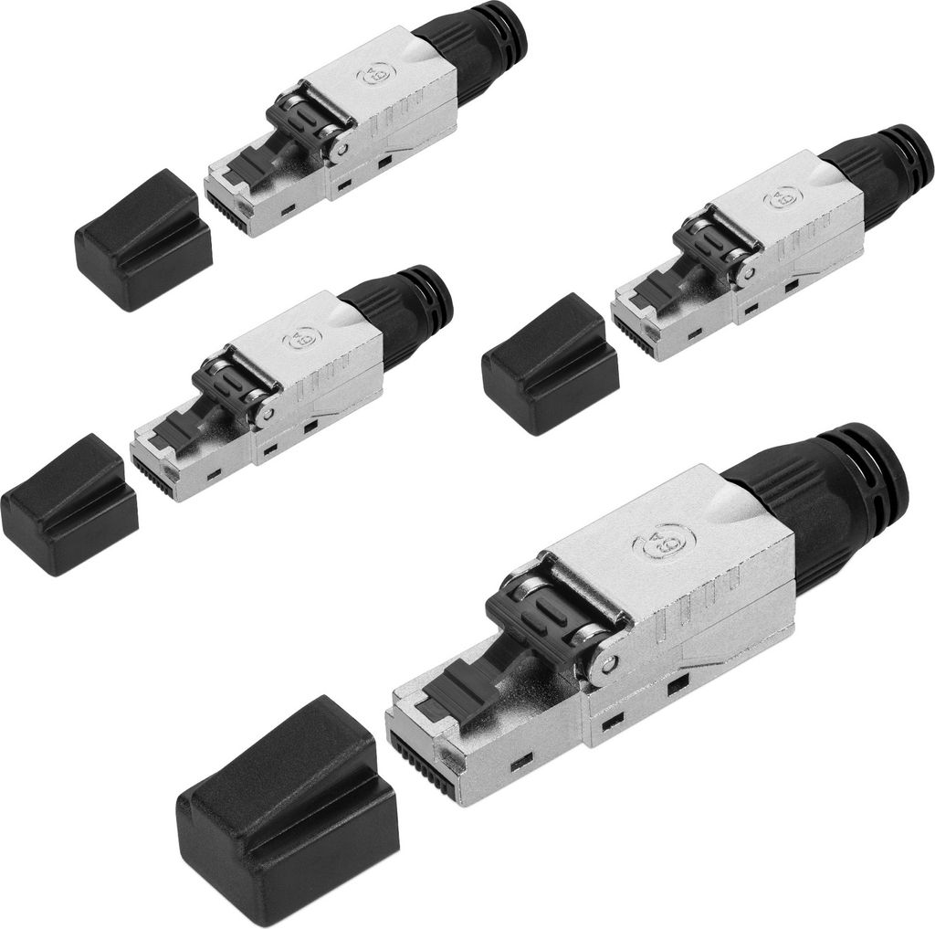 kwmobile 4x CAT 6A RJ45 Netzwerkstecker - geschirmt - werkzeuglos - CAT 6 Netzwerkkabel Stecker - RJ45-Stecker Steckverbinder Netzwerk Kabel