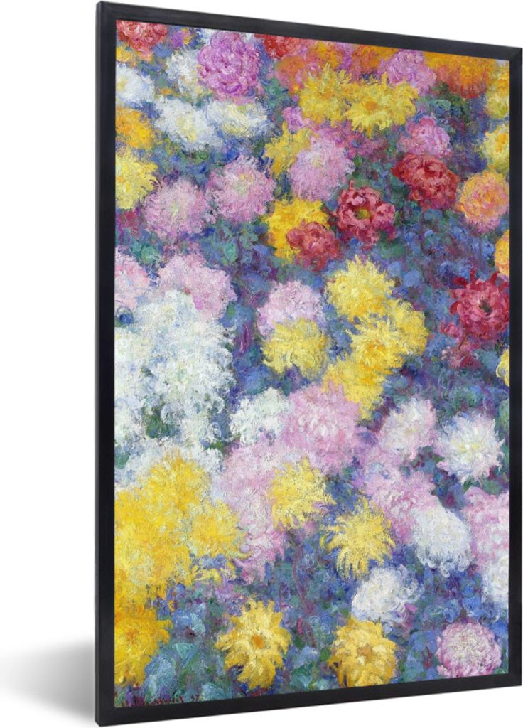 MuchoWow Gerahmtes Poster Chrysanthemen - Gemälde von Claude Monet 20x30 cm - Poster mit Schwarzem Bilderrahmen Wandposter Rahmen Foto Bilder - ...