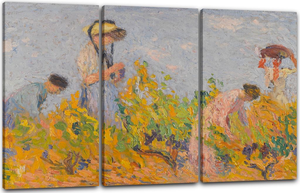 Leinwandbild 3-teilig (120x80cm): Henri Martin - LES VENDANGES, echter Holz-Keilrahmen inkl. Aufhänger, handgefertigt in Deutschland