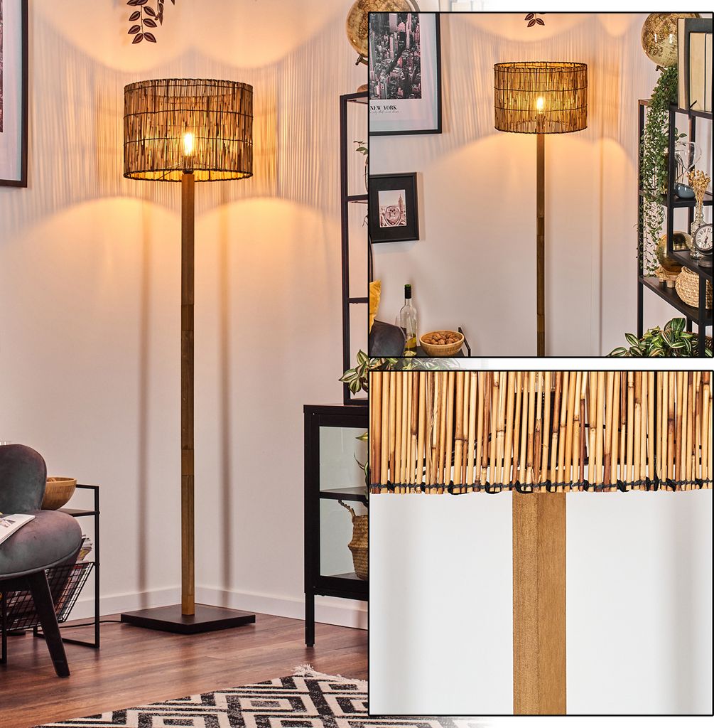 Obenetto Stehlampe mit Holzfuß und Schirm aus Bambus
