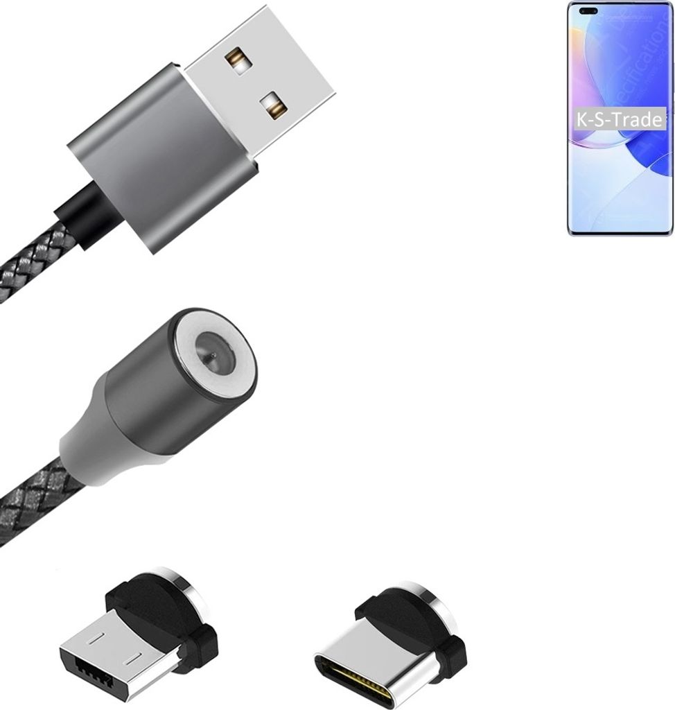K-S-Trade Hochwertiges Magnet-Lade-kabel Sync-Kabel Daten-Kabel für Huawei nova 9 Pro mit USB-Typ-C-Anschluss und Micro-USB-Anschluss 2A bis zu