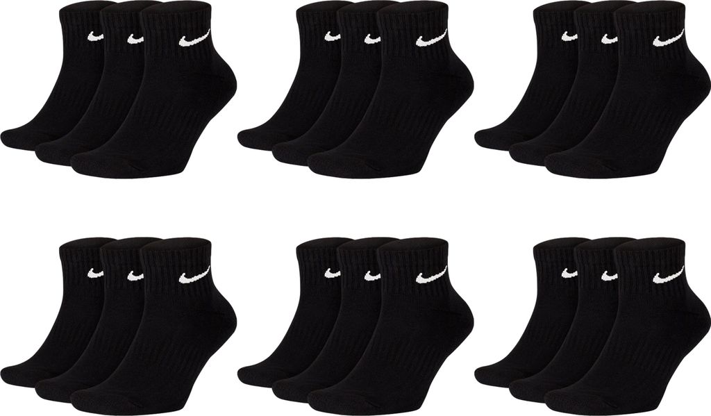 Nike SX7677 Socken Damen Herren Kurz Sportsocken Sparset - Größe: 38-42 - Farbe: 18 Paar schwarz