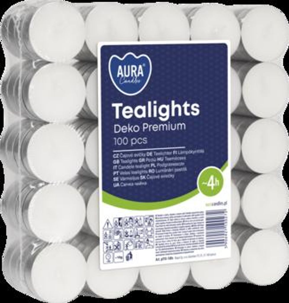 A package of 100 tealight candles.
