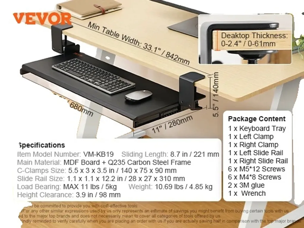 Support clavier sous bureau pour optimiser l'espace de travail sans trou