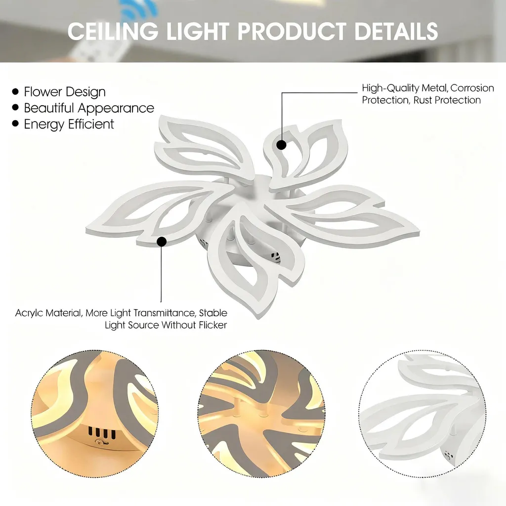 Luminaire de plafond connecté design fleur LED dimmable avec télécommande