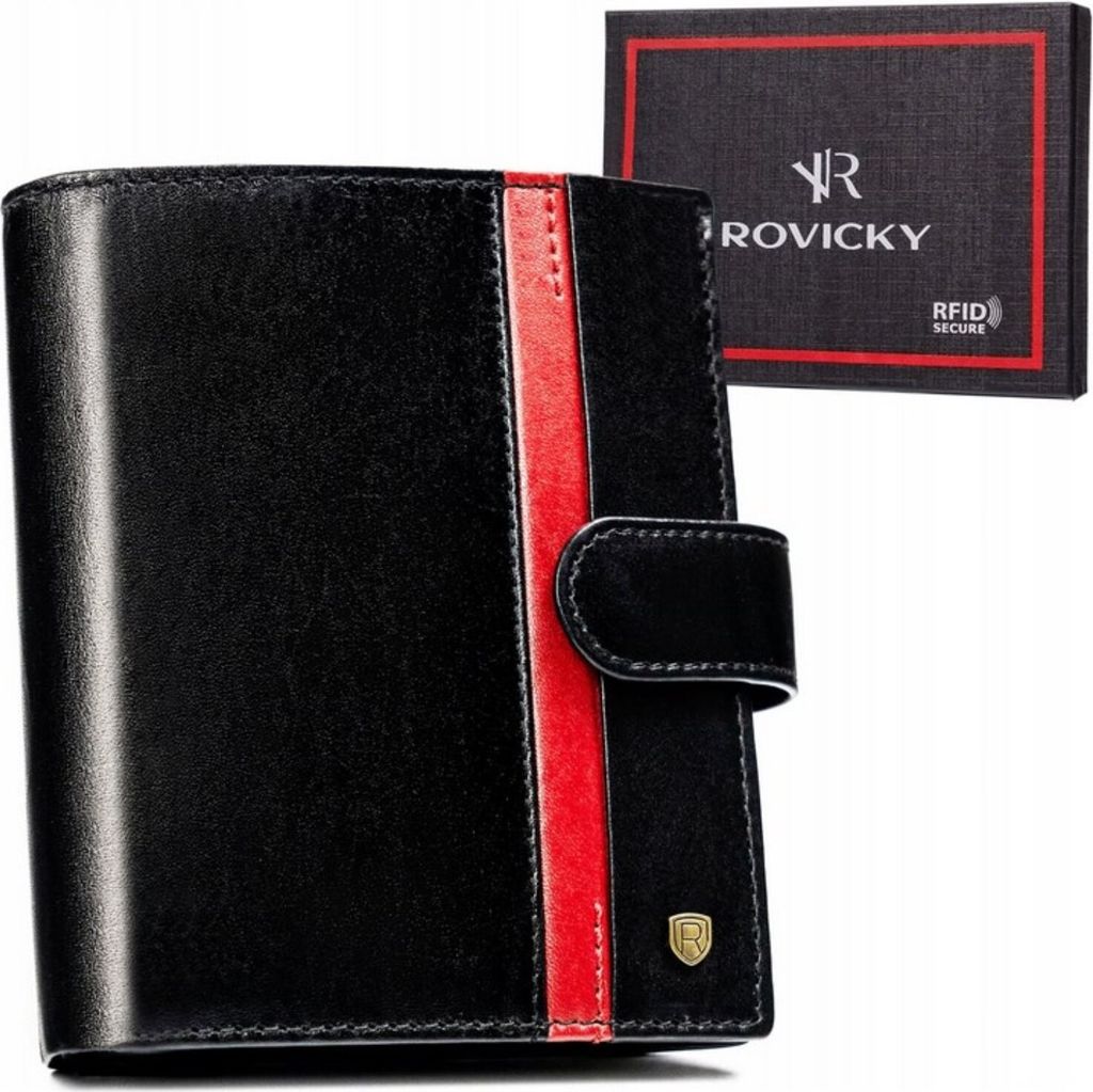 Rovicky | Großes Portemonnaie, mit Lederverschluss, für Männer, Naturlader, Schwarz, 11.5x13.5 cm