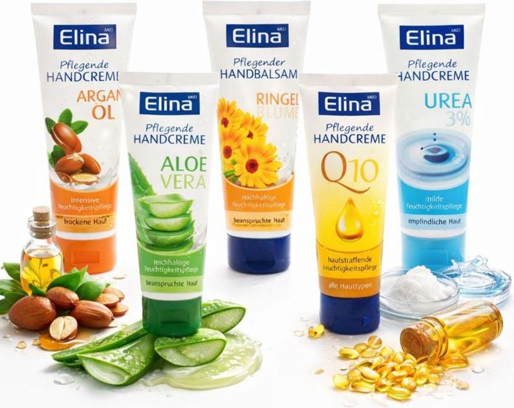 Elina Med Handcreme 5x75 ml Urea 3% ,Ringelblume,Aloe Vera,Argan,Q10