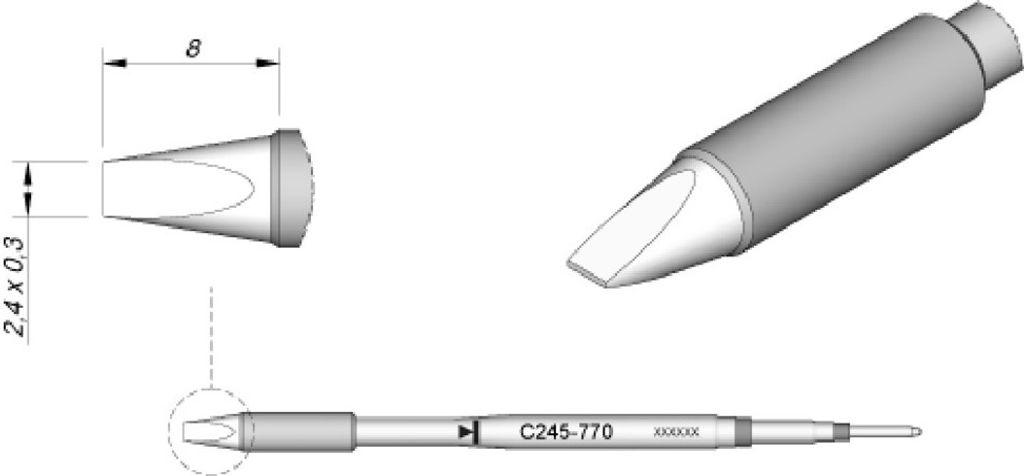 JBC Lötspitze Serie C245 Meißelform, C245770/2,4 x 0,3 mm, gerade, High Thermal C245770