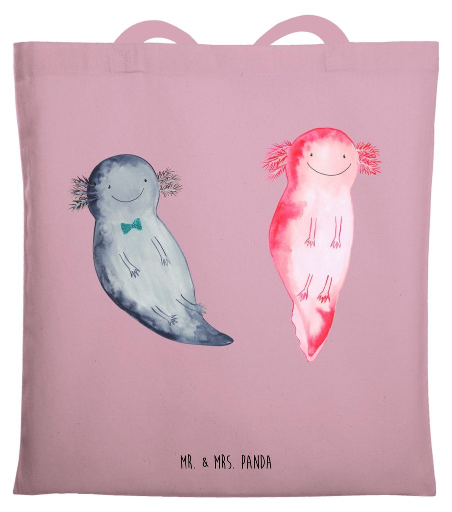 Mr. & Mrs. Panda Jutebeutel Axolotl Liebe - Rosa Pastell - Geschenk, Tasche, Tote Bag, Shopping, Stoffbeutel, Freundin, für Frauen, Valentinstag, ...