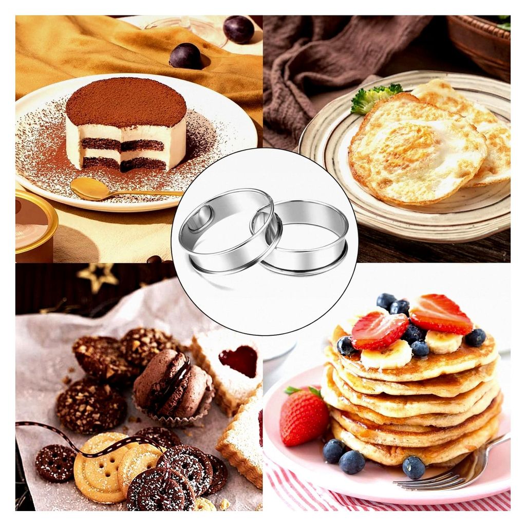12 Stück Dessertringe aus Edelstahl, 8 cm Kuchenringe für Crumpets, Mousse, Pfannkuchen, Eier und Muffins
