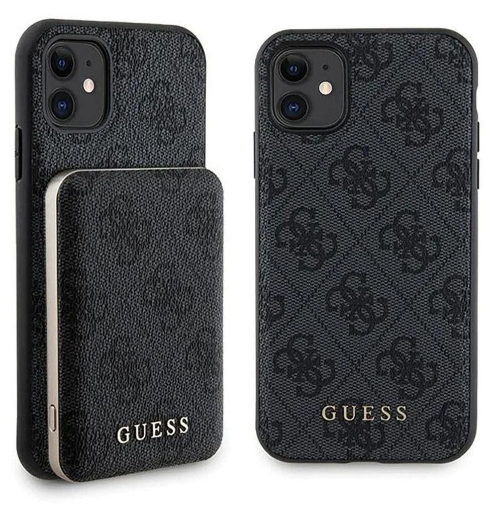 Guess 4G Metal Logo Hüllenset Für Iphone 11 + 5000 Mah Magsafe Powerbank - Schwarz