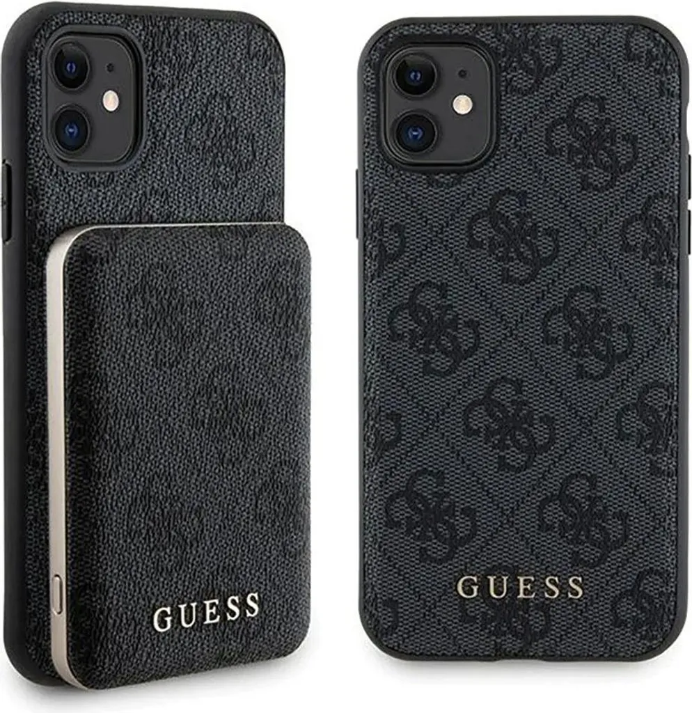Guess Set Custodia iPhone 11 + Powerbank 5000mAh MagSafe | Nero 4G