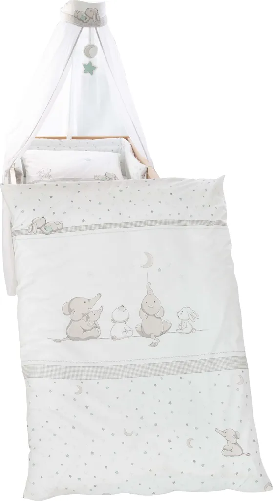 Aménager le lit bébé avec cet ensemble parure de lit et ciel de lit