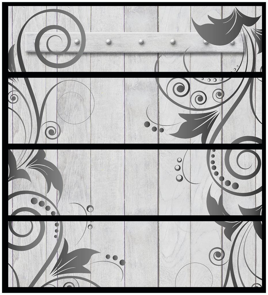 Wallario Möbelfolie / Aufkleber, geeignet für Ikea Malm Kommode mit 4 Schubfächern - Graue Holztür mit Schnörkelmuster