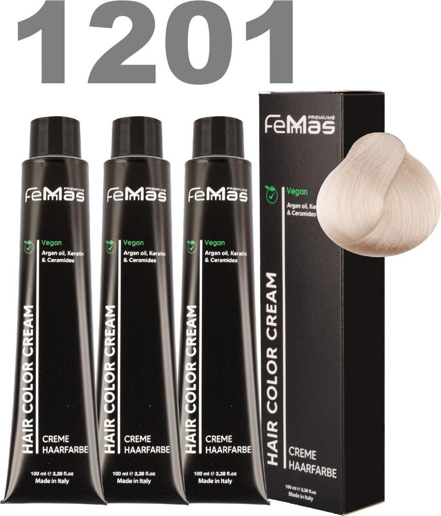FemMas Haarfarbe mit Arganöl Superaufheller Asch 1201 | 3x100ml