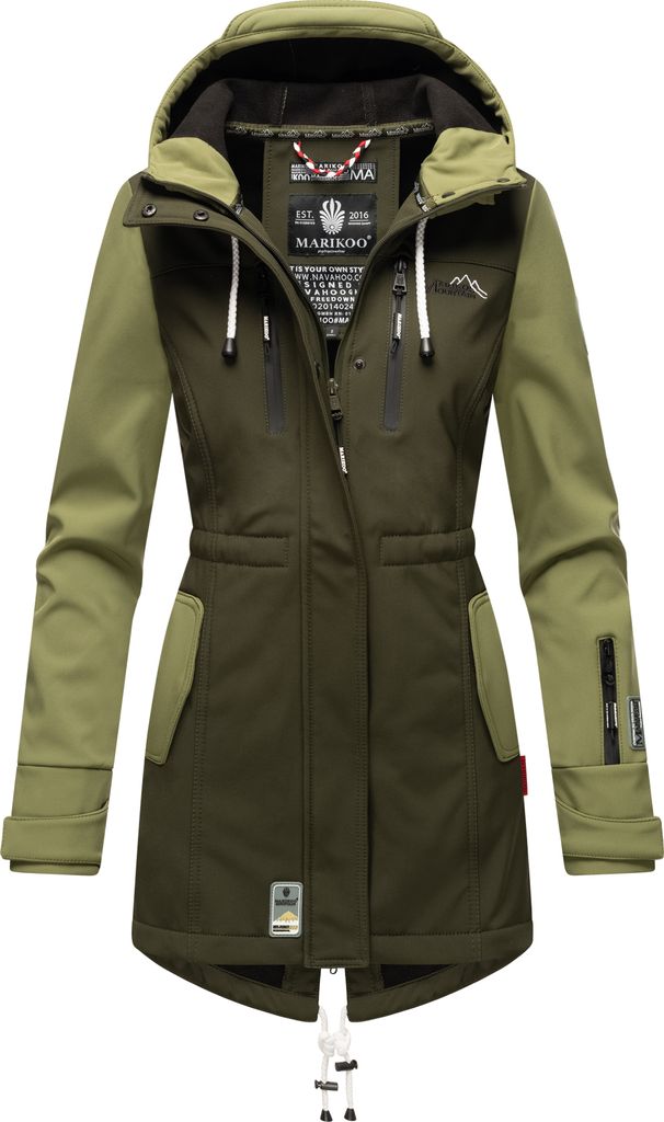 Marikoo Zimtzicke Damen Wasserdichte Softshell Jacke mit Kapuze Outdoor Regenjacke Regenmantel Dark Olive - Olive Gr. 34 - XS