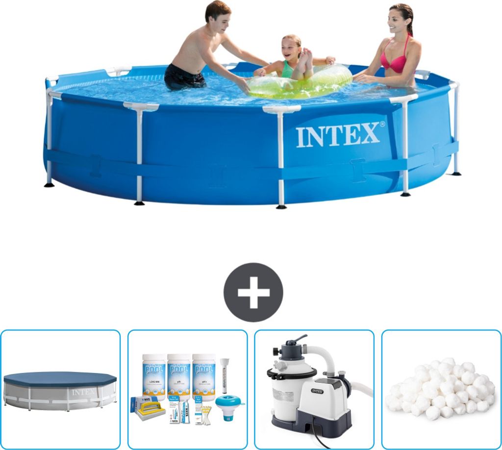 Intex-Schwimmbecken mit rundem Rahmen – 305 x 76 cm – Blau – im Lieferumfang enthalten Abdeckung - Wartungspaket - Filterpumpe für Schwimmba...