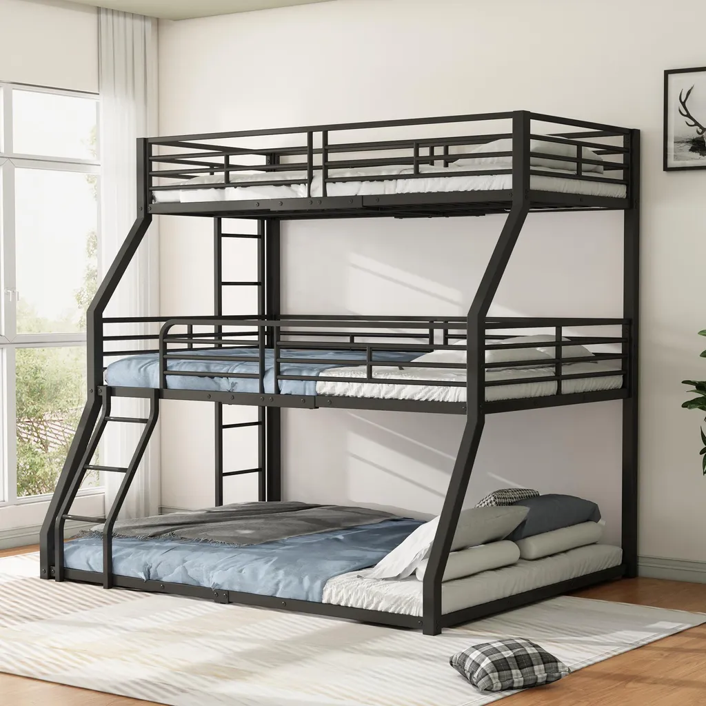 Lit Superposé Triple en Métal Noir : Solution Chambre Partagée