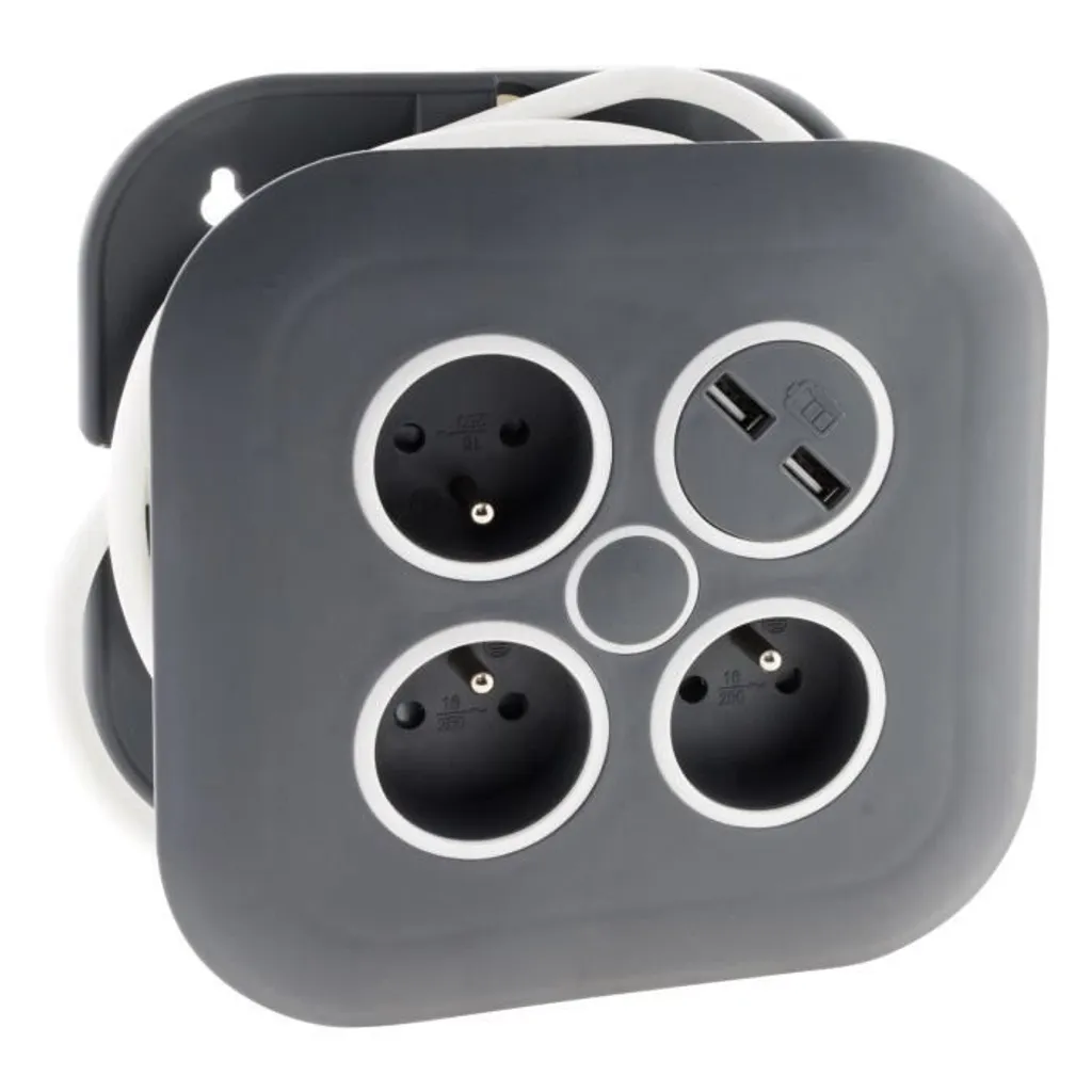 Multiprise 3 prises avec protection disjoncteur et double charge USB