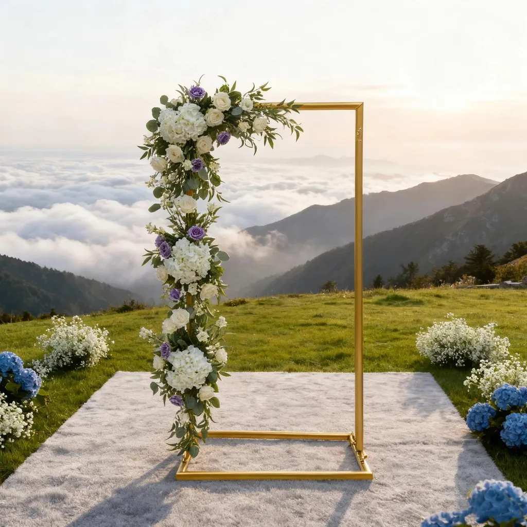 Arche pour cérémonie laïque dorée support métal pour fleurs et ballons - 3