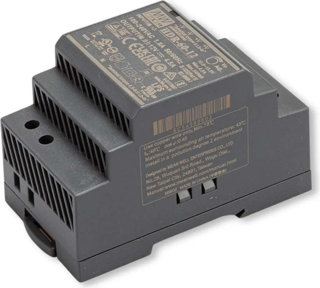 Alimentation 12V 60W Rail DIN HDR-60-12 Format Compact Haute Efficacité