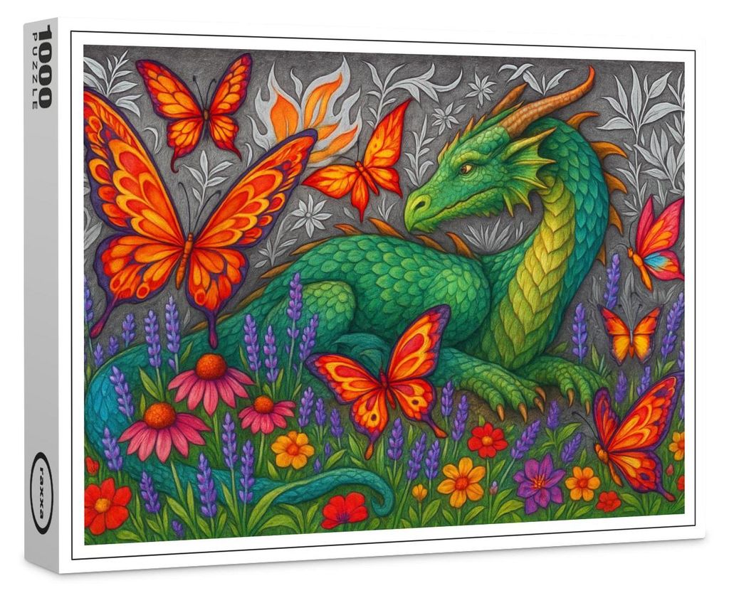raxxa Premium-Puzzle "Lindwurm und Feuerfalter - mystische Wesen", 1000 Teile