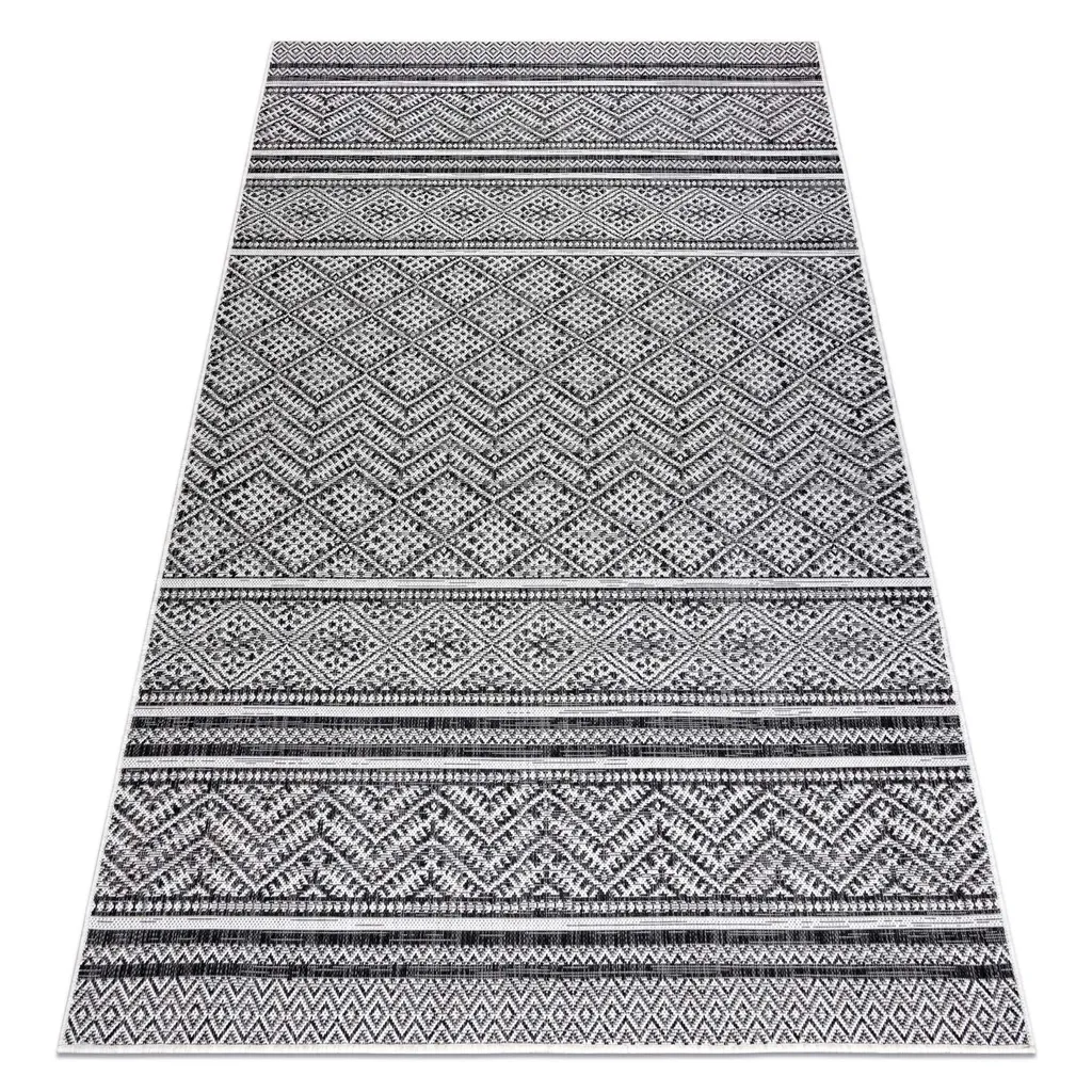 Tapis de Salon Moderne Noir et Blanc 120x170 cm - SIZAL SION Boho