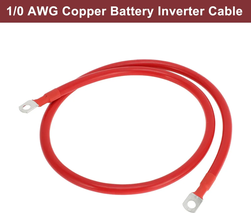 Câble d'onduleur de batterie 1/0 AWG rouge de 3.5ft avec cosses 5/16"