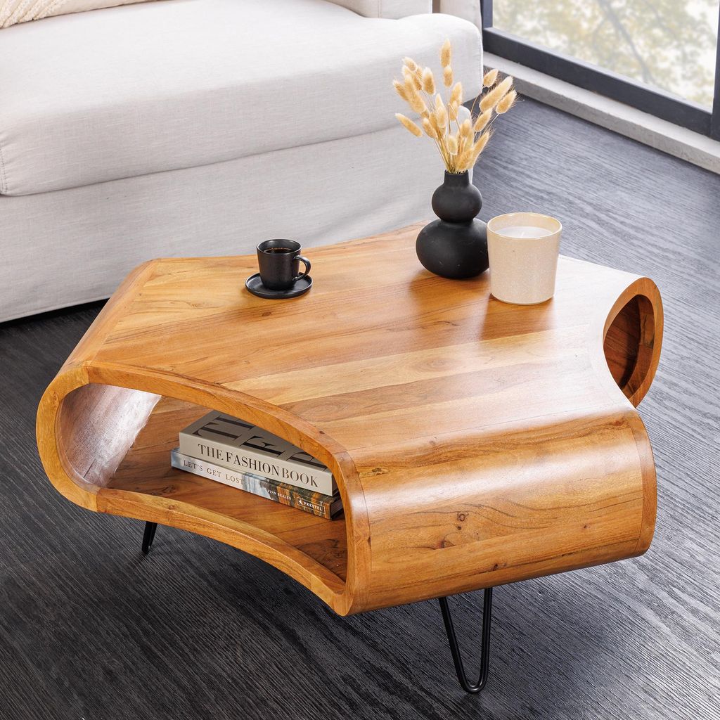 riess-ambiente Couchtisch ORGANIC LIVING 90cm braun honey finish – massiv, Akazienholz, Stauraum