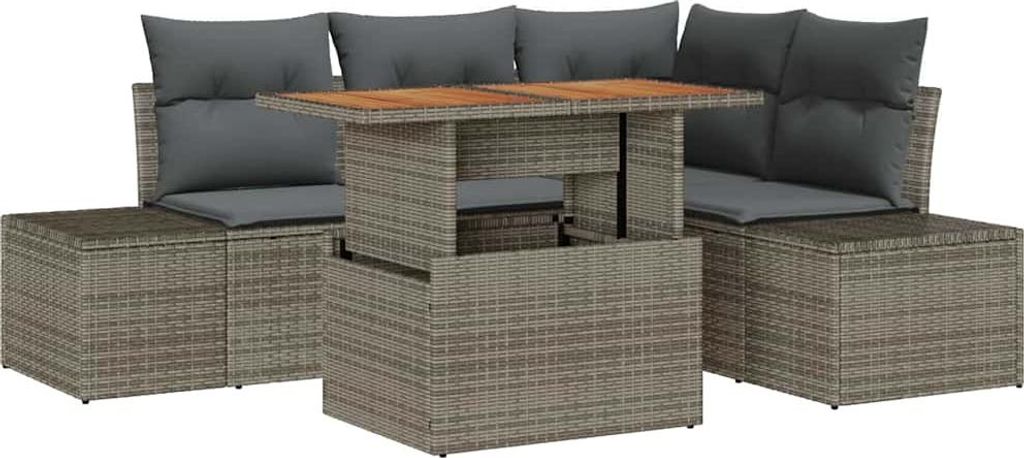 Garten-Sofa-Set mit Speicher 5 pcs Grau Poly Rattan