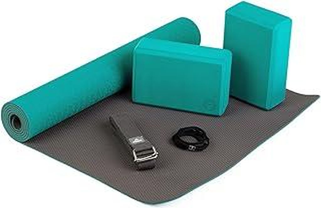 Bodhi Yoga Starter-Set Komplett | Rutschfeste Yogamatte aus TPE inkl. 2 Yogablöcken aus Eva (Moosgummi) und 1 Yogagurt aus Baumwolle | Einsteiger-...