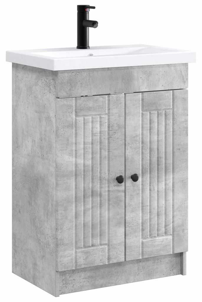 vidaXL Badezimmermöbel-Set Betongrau 56 x 37,5 x 81 cm Holzwerkstoff