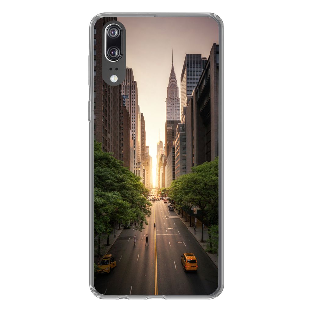 MuchoWow Handyhülle Schutzhülle Hülle für Huawei P20 New Yorker Straße am Morgen Silikon Softcase Handy Hülle - Hardcover