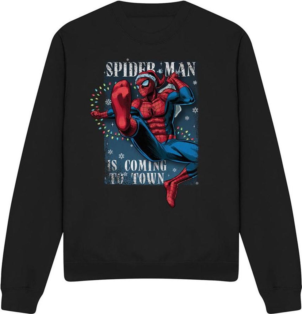 Spider-Man - "Is Coming To Town" Sweatshirt für Herren/Damen Uni TV26383 (L) (Schwarz)
