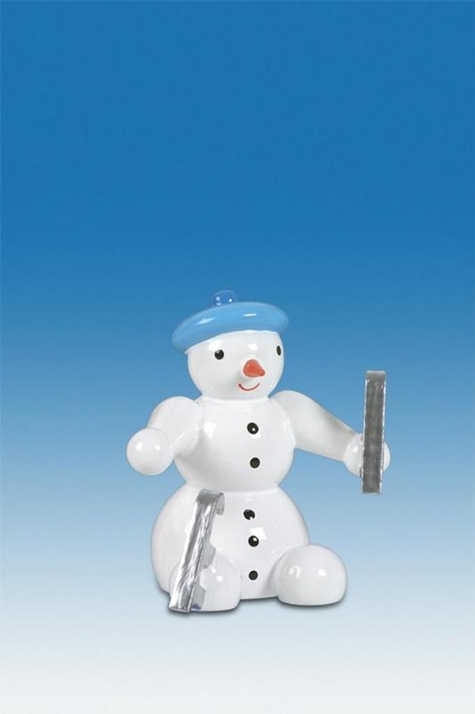 Holzfigur Schneemann mit Schlittschuhen Höhe 6,5cm NEU