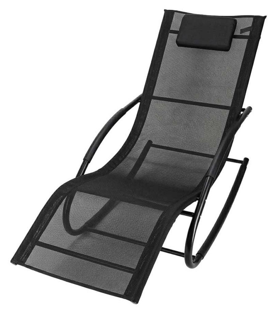 LUARO KX2809 Garten-Schaukelstuhl mit Kopfstütze, schwarz