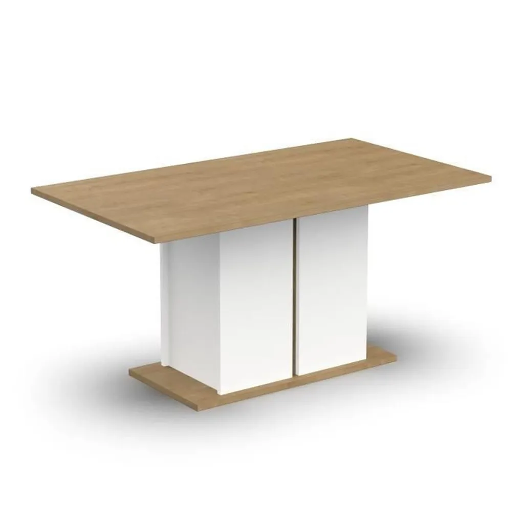 Grande table de salle à manger bicolore chêne et blanc pour 6 convives