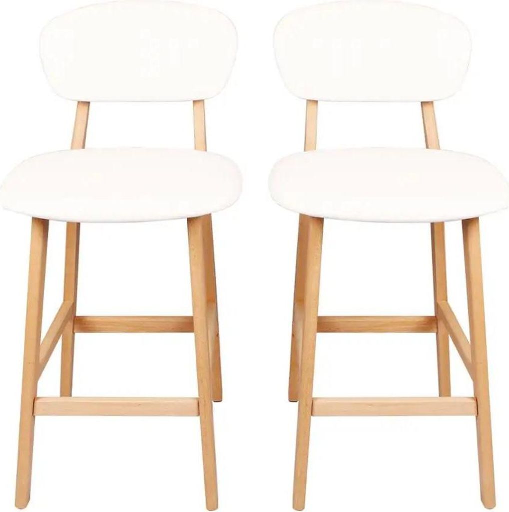 Barhocker 2er-Set - Küchenbarstuhl - Kunstleder und Massivholz - Sitzfläche 43 x 37,5 cm - Gesamthöhe 91,5 cm - Belastbar 100 kg - Weiß