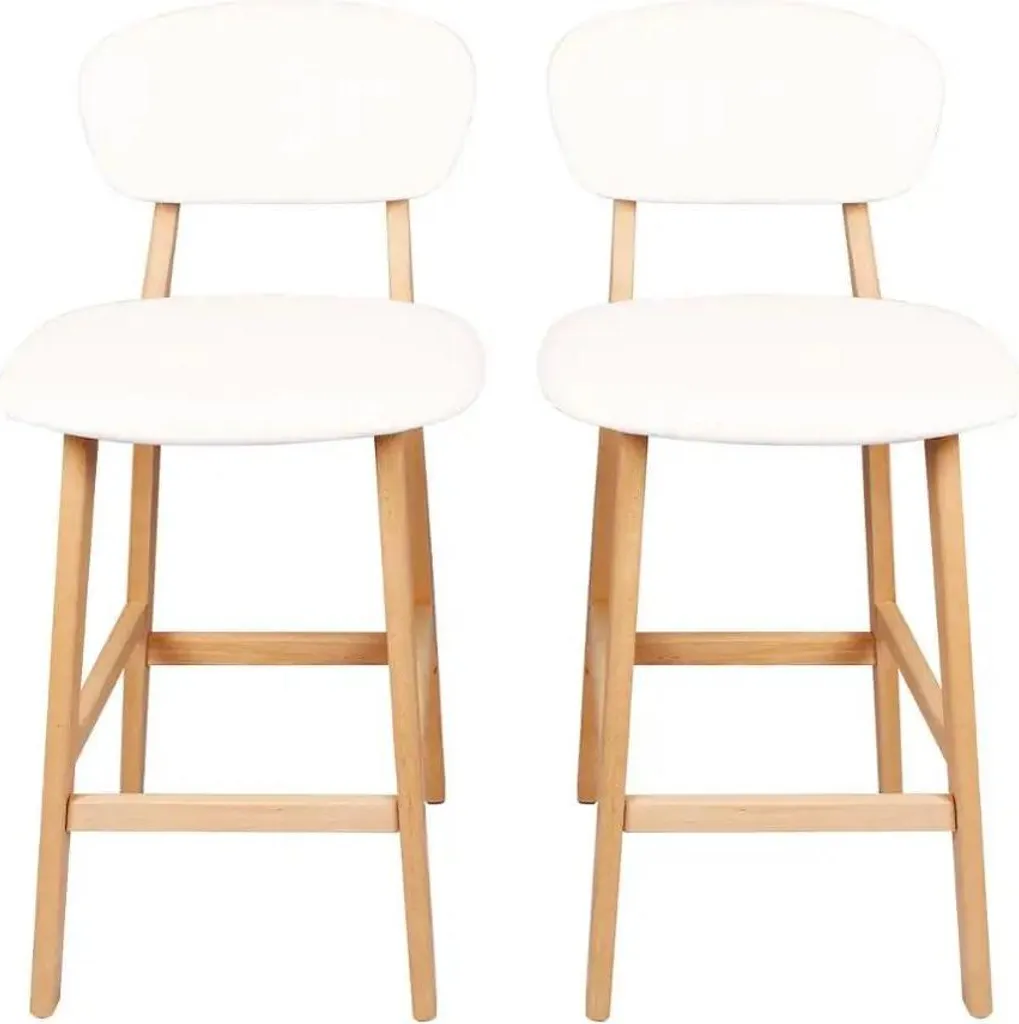 Chaise de Bar de Cuisine Blanche en Bois et Cuir Synthétique - Set de 2