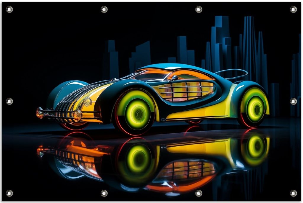 Wallario Outdoor-Poster für Garten oder Balkon, Motiv Retrowave-Renner, in ca. 80 x 120 cm