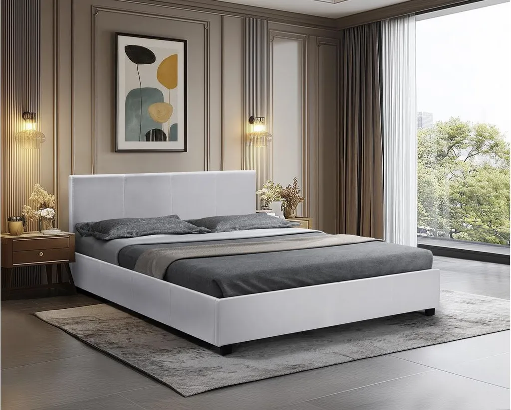 Lit double avec coffre de rangement 160x200 Carla blanc scandinave