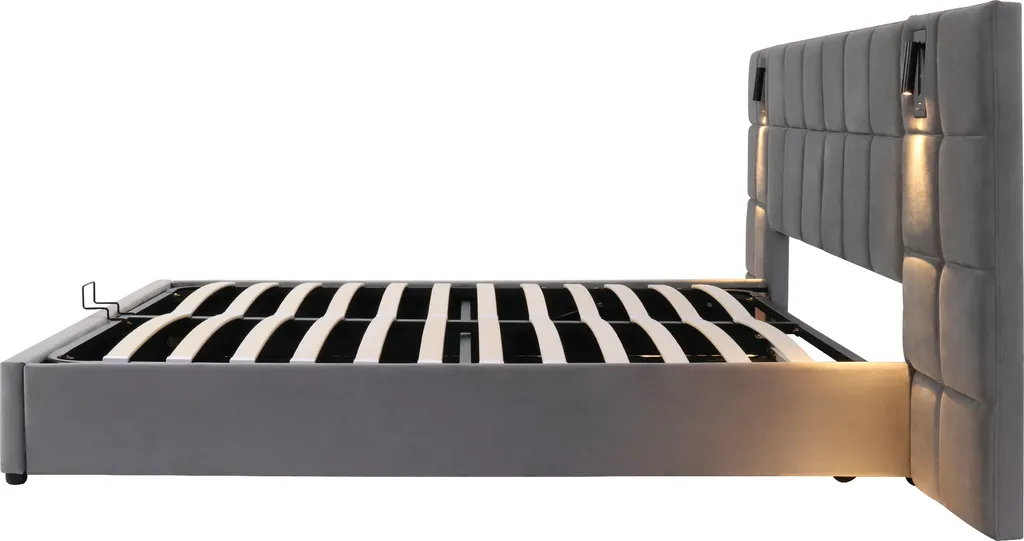 Merax Lit Boxspring 180x200cm Hydraulique avec USB et Liseuse Velours - 6