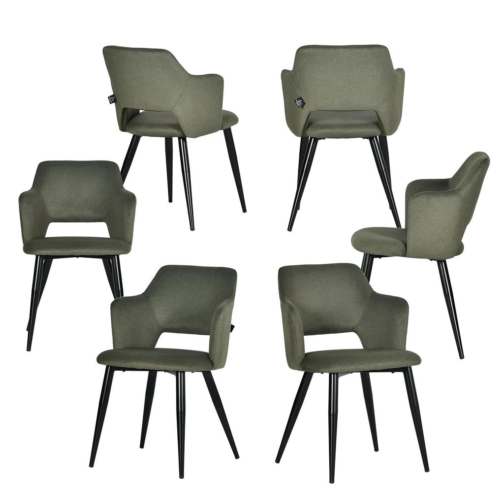 Meubles Cosy 6er-Set skandinavische Esszimmerstühle mit Armlehnen, tierfreundlichem Stoff und gepolsterter Sitzfläche Grün - AKANJI CC