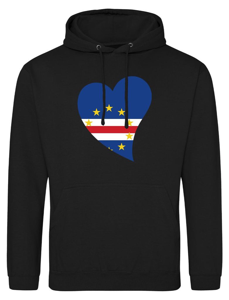 Huuraa Uni Hoodie Kap Verde Flagge Herz L Deep Black Vegan Sweatshirt Geschenkidee