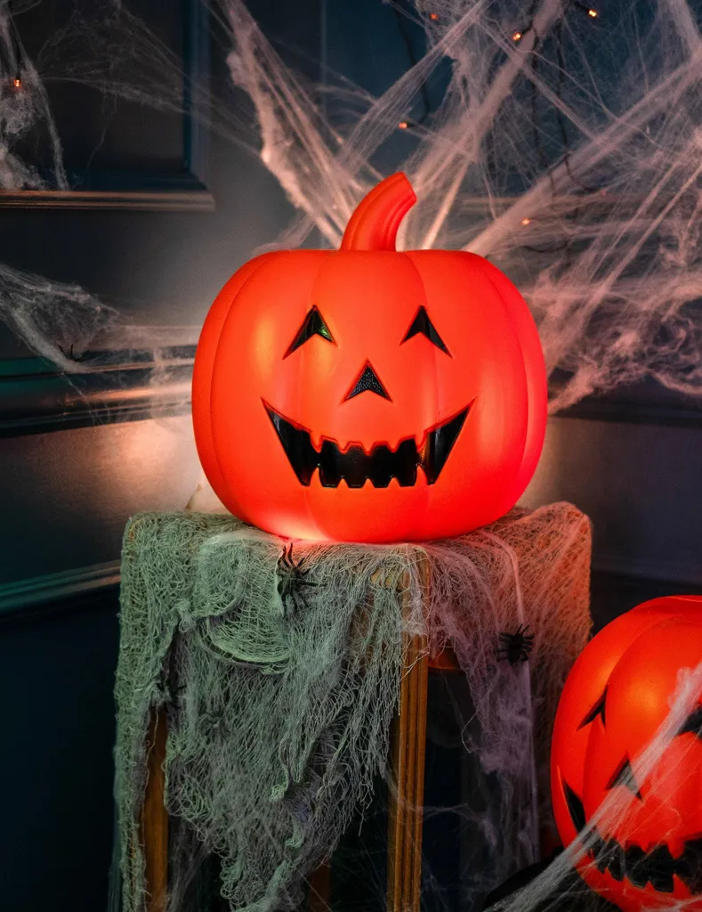 Citrouille d'Halloween avec son et lumière 32 cm en plastique robuste