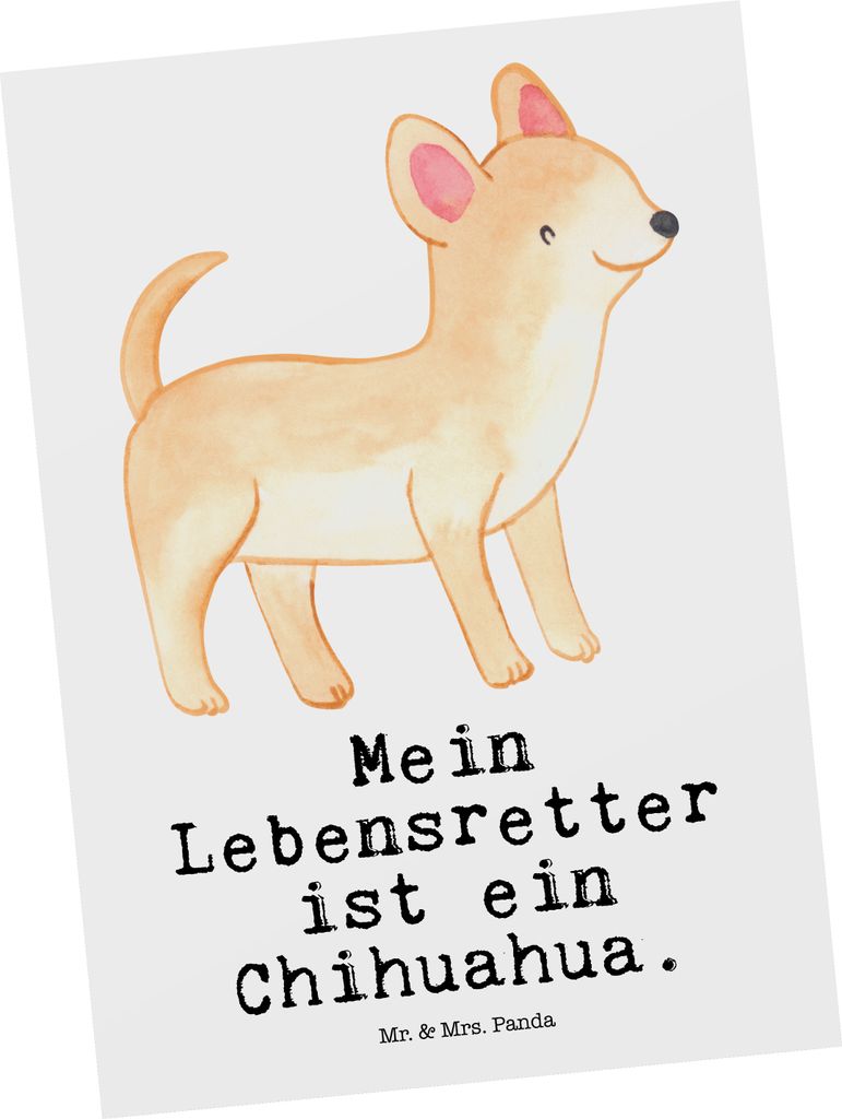 Mr. & Mrs. Panda Ansichtskarte Chihuahua Lebensretter - Weiß - Geschenk, Kunstkarten, Ansichtskarten, Grußkarte, Postkarten, Postkarte