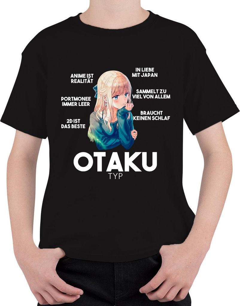 OTAKU TYP Anime ist Realität Portmonee immer leer Manga Japan Uni Kinder T-Shirt, Schwarz, 116
